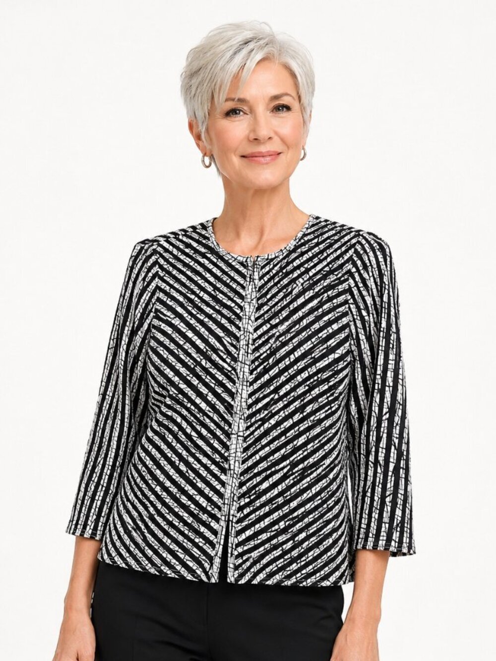 Chico's Travelers Collection B&W Mesh Full Zip Jacket